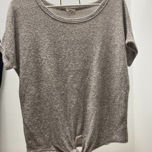 Tan Sweater Tee with Tie in the Front
